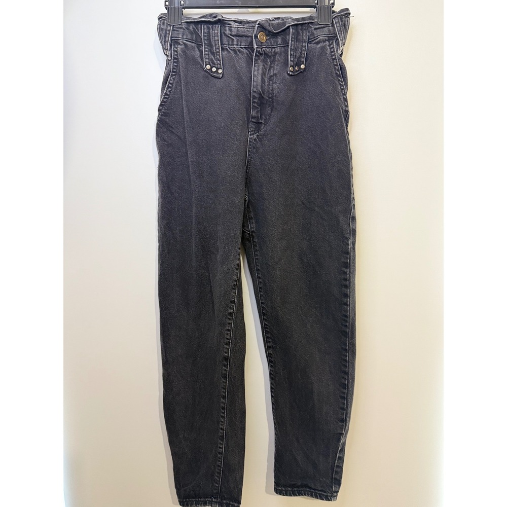 Zara‎ Paperbag High Waisted Mom Jeans Black Wash Studded Detail Denim Pants Sz 2